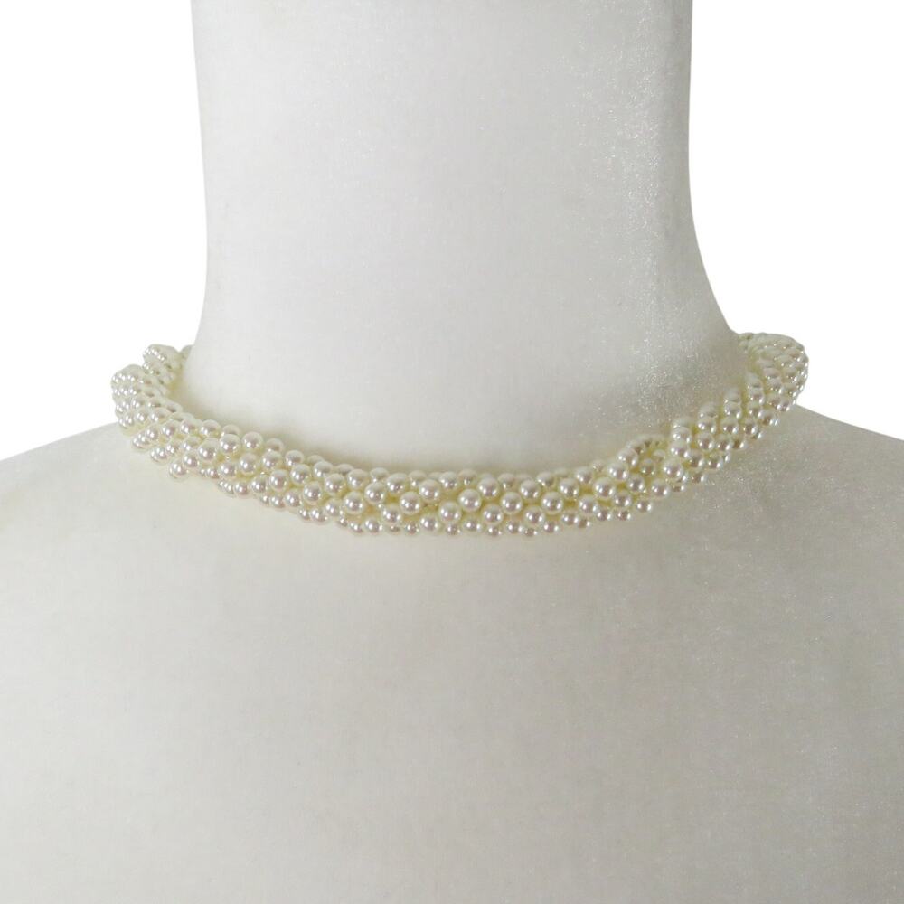 1980s Vintage Six Strand Twisted Pearl Choker Necklace